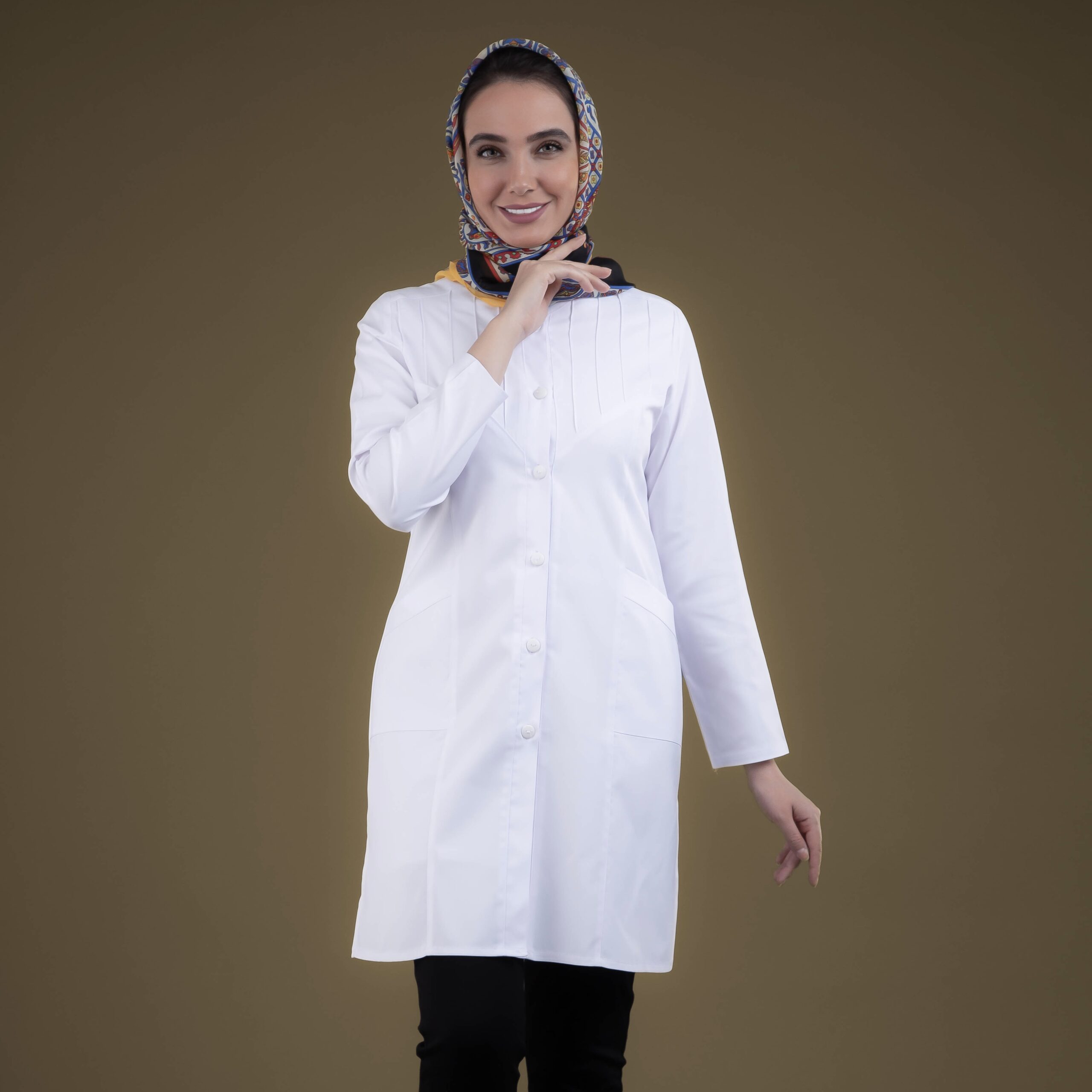 روپوش پزشکی یقه ایستاده مدل خطی