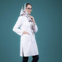 روپوش پزشکی زنانه مدل یقه گرد جیب دکمه