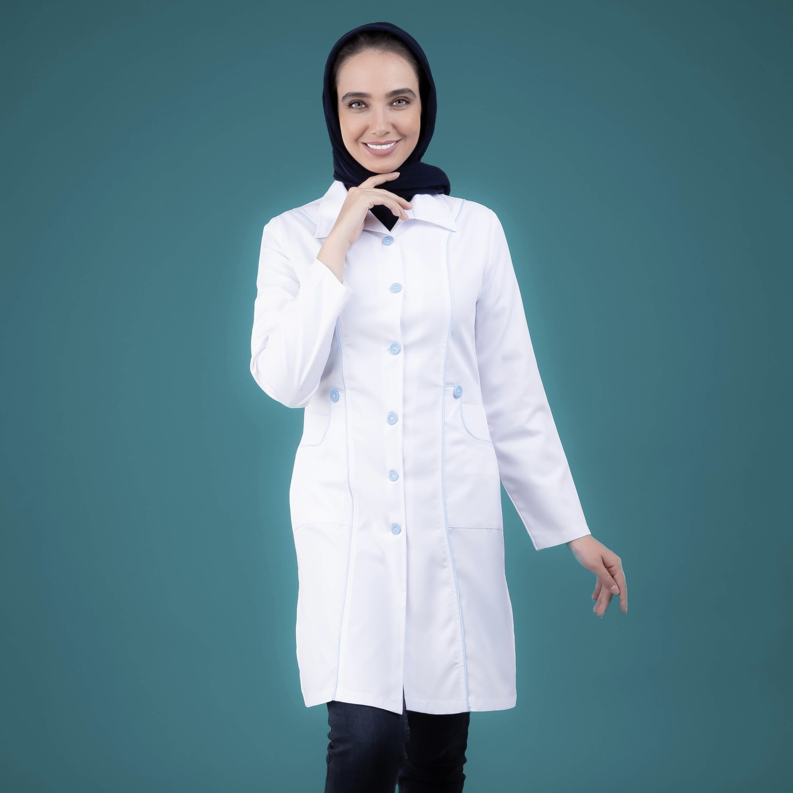 روپوش پزشکی سفید مغزی دوزی چهارجیب